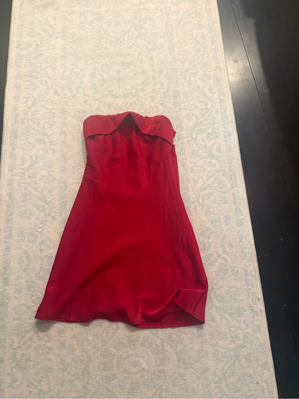 Strapless Red Satin Evening Dress